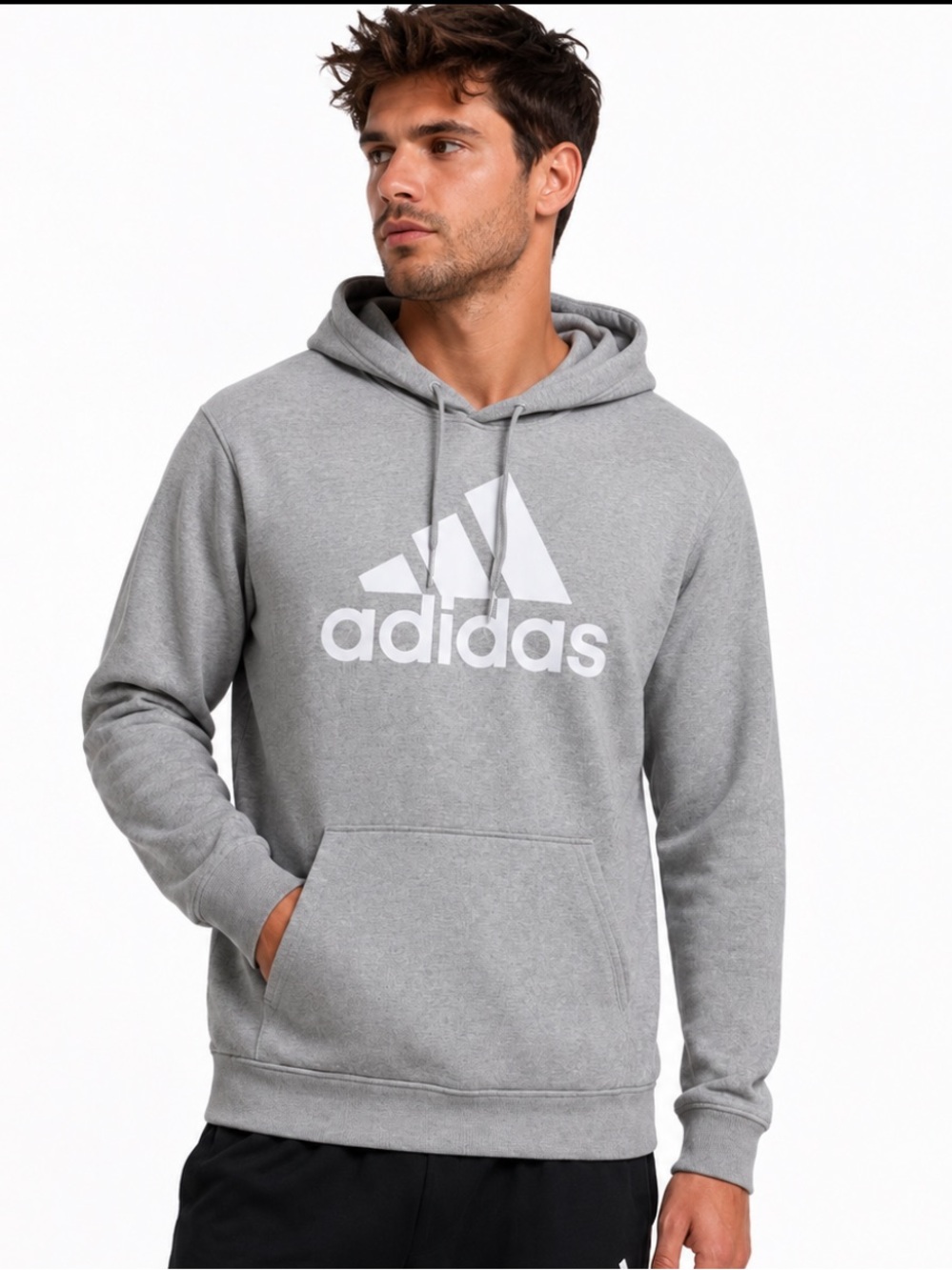 Adidas Gray Logo Pullover Hoodie Sweatshirt Mens M